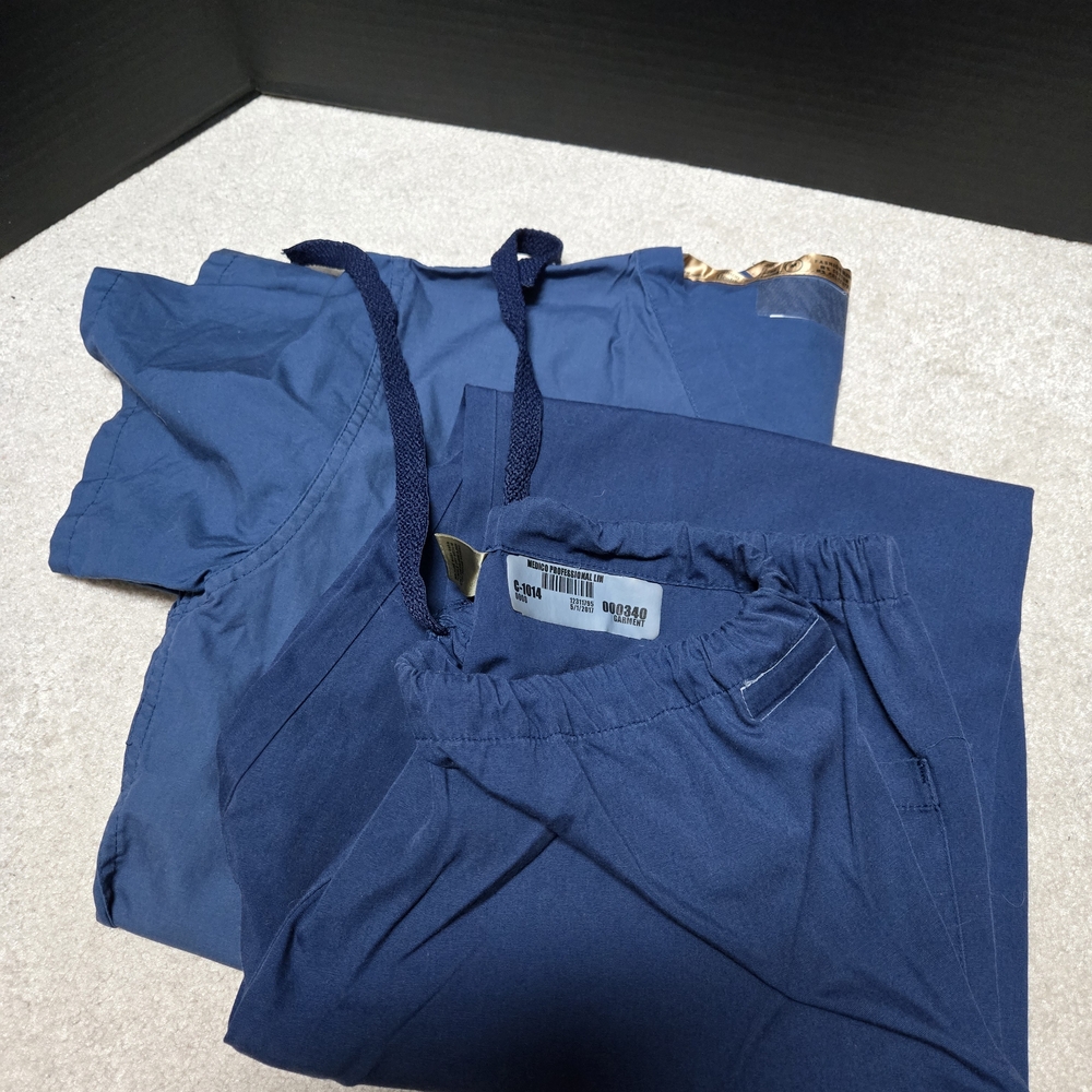 Blue Scrub Set with Gold Accent # Size MEDIUM